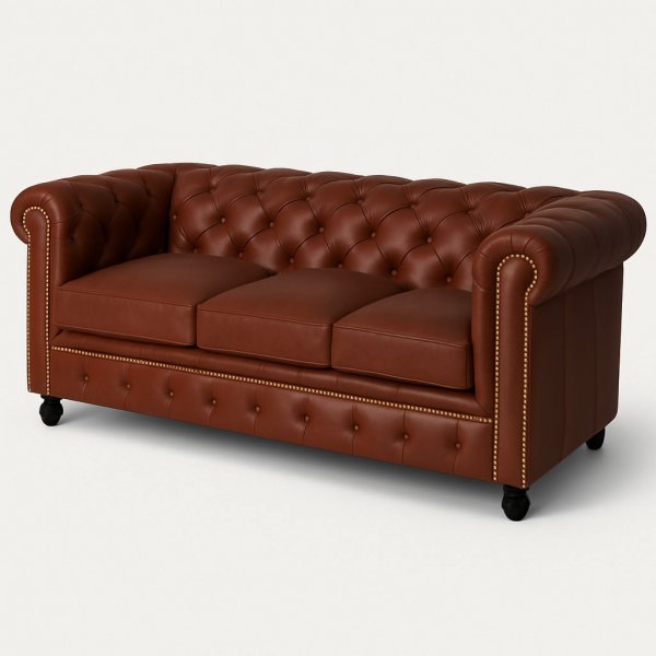 Chesterfield 3-sits Soffa 220 cm Brunt Skinn Chesterfield 3-sits Soffa 220 cm Brunt Skinn
