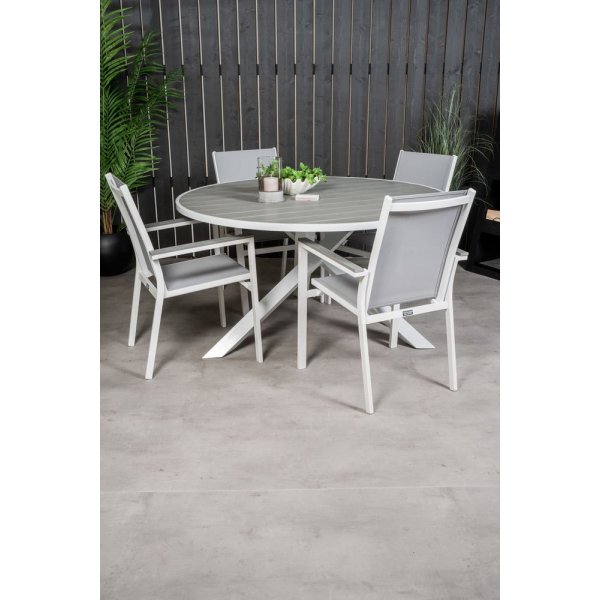 Ebbarp Matgrupp (ø140) - Vit/Grå - 4 Stolar Ebbarp Matgrupp (ø140) - Vit/Grå - 4 Stolar