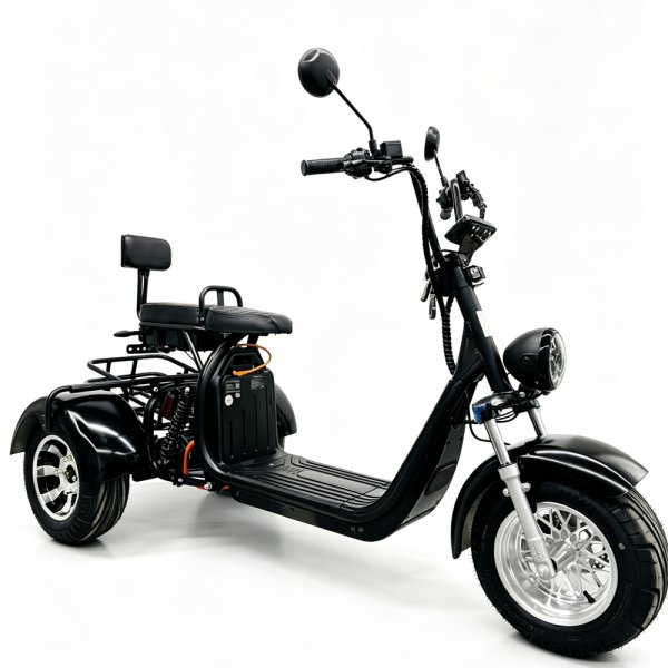 Elscooter Trehjuling 2000W Svart - Elmoped Klass 1 + Låskätting Elscooter Trehjuling 2000W Svart - Elmoped Klass 1 + Låskätting
