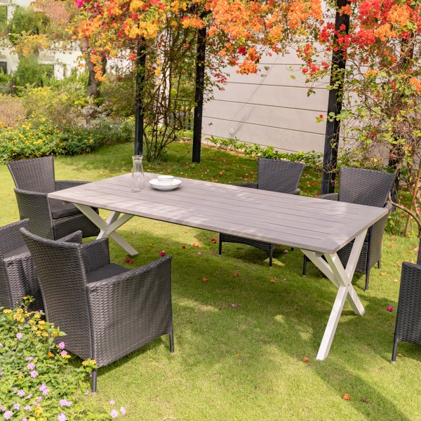 Oxford - Esstisch 220 cm Weiß/Grau + Reinigungsspray für Gartenmöbel Oxford - Esstisch 220 cm Weiß/Grau + Reinigungsspray für Gartenmöbel