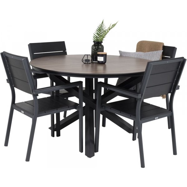 Tottarp Matgrupp (ø140) - Svart/Brun - 4 Stolar Tottarp Matgrupp (ø140) - Svart/Brun - 4 Stolar