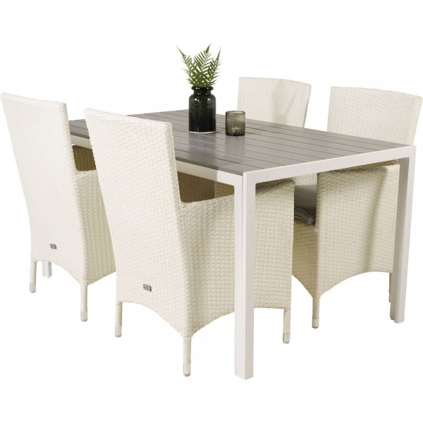 Ervalla Matgrupp (150x90) - Vit/Gr - 4 Stolar