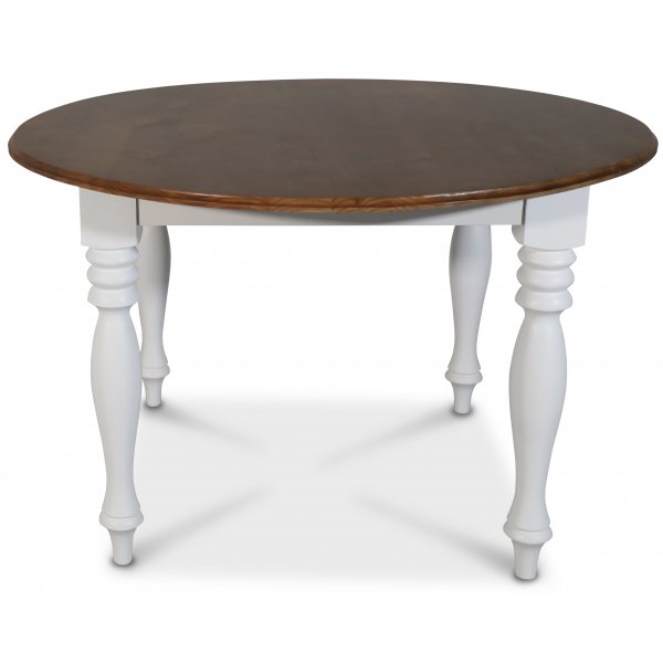 Victoria runt vitt matbord �120 cm med brunbetsad toppskiva