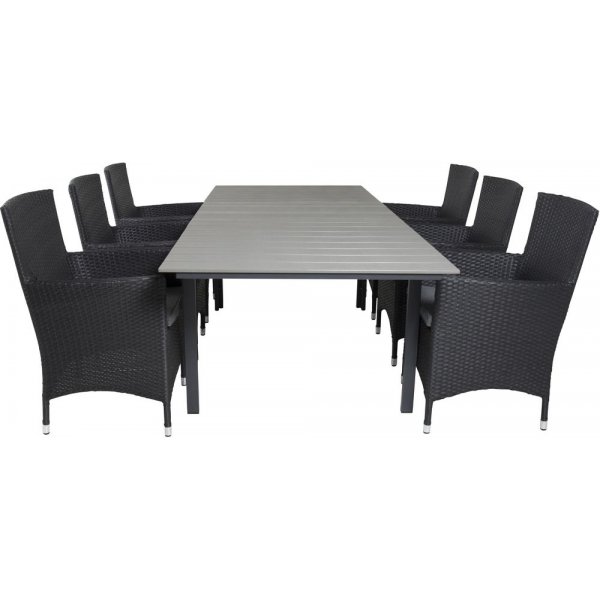 Prssebo Matgrupp (160x100) - Svart/Gr - 6 Stolar