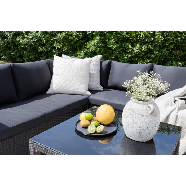 Loungegruppe Kuba sofagruppe + bord - sort syntetisk rattan / sorte hynder