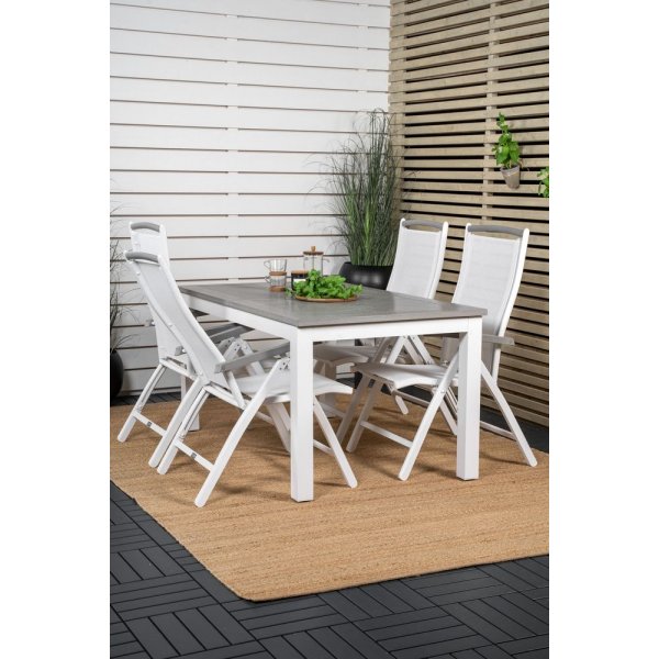 Ekens Matgrupp (160x90) - Vit/Gr - 4 Stolar