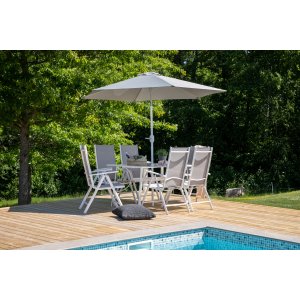 Brekki Matgrupp med Parasoll & 6 stolar Vit 150x90 cm