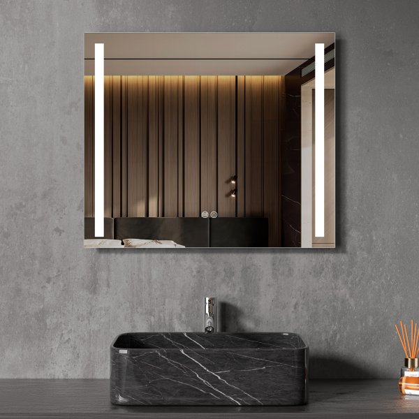Badrumsspegel 60 x 70 cm med LED-belysning p sidorna och anti-fog, rektangulr