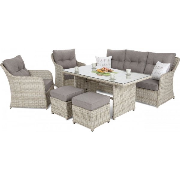 Soffgrupp Bergamo med ftljer, pallar & bord - Beige/beige melerad