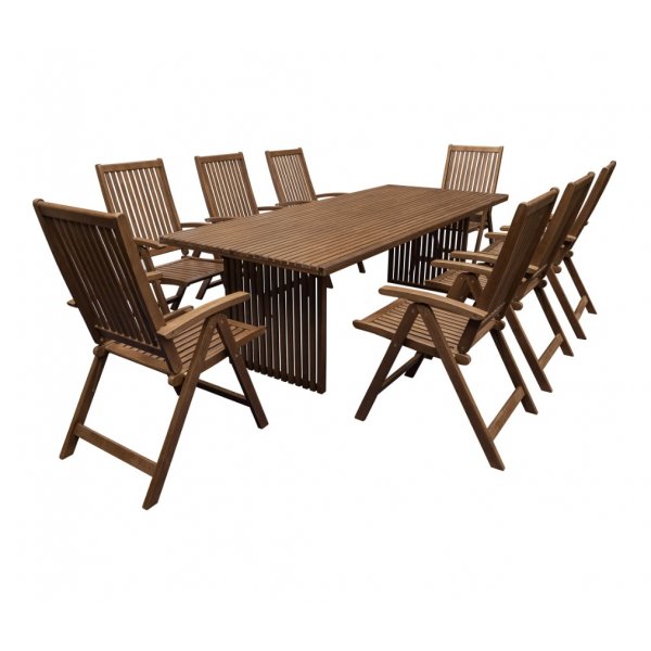 Sotö udendørs gruppe, stort spisebord med 8 klapstole i eukalyptus Sotö udendørs gruppe, stort spisebord med 8 klapstole i eukalyptus