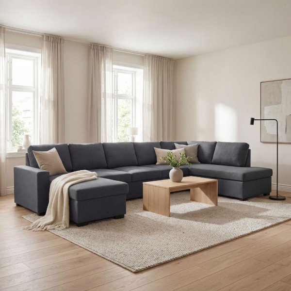 U-soffa Solna v�ndbar - 367 cm - m�rkgr�