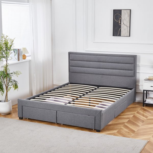 S�ngram med f�rvaring inklusive s�nggavel 160 x 200 cm gr�