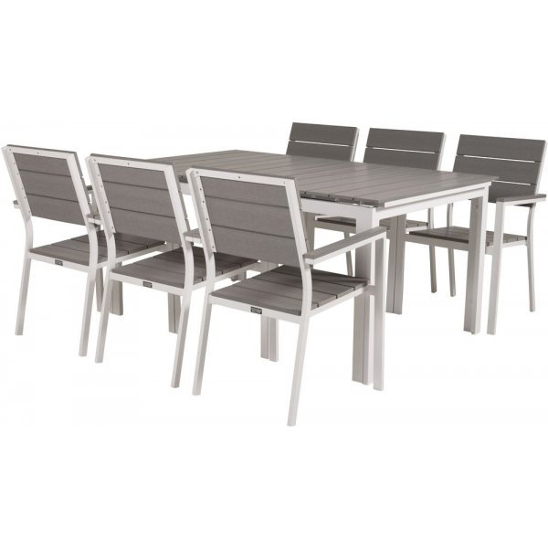 Pr�ssebo Matgrupp (160x100) - Vit/Gr� - 6 Stolar