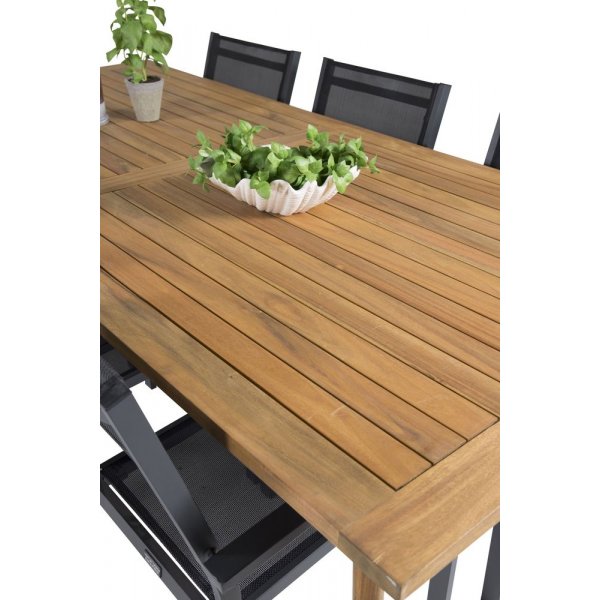 Charlottenberg Matgrupp (220x100) - Svart/Natur - 6 Stolar