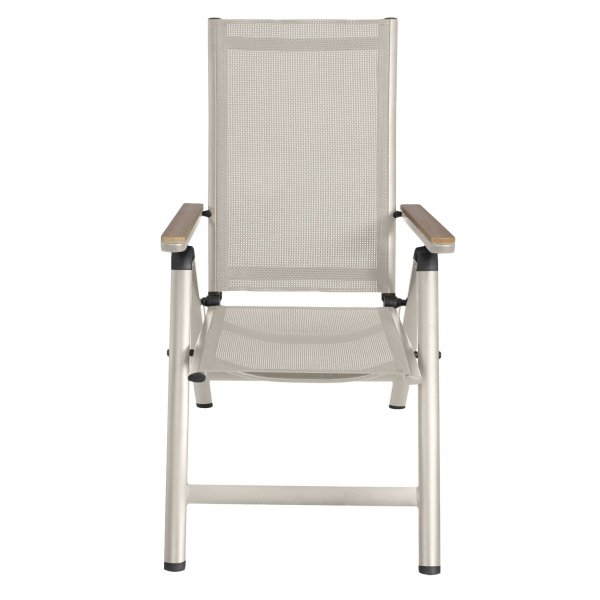 Svea Positionsstuhl beige Textilene mit Armlehnen in Eichenholz