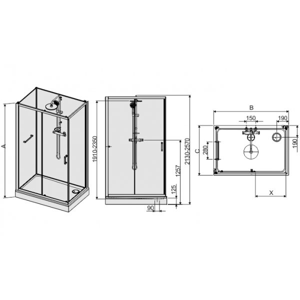 Duschkabin Komplett XL - skjutdrr - Classic II