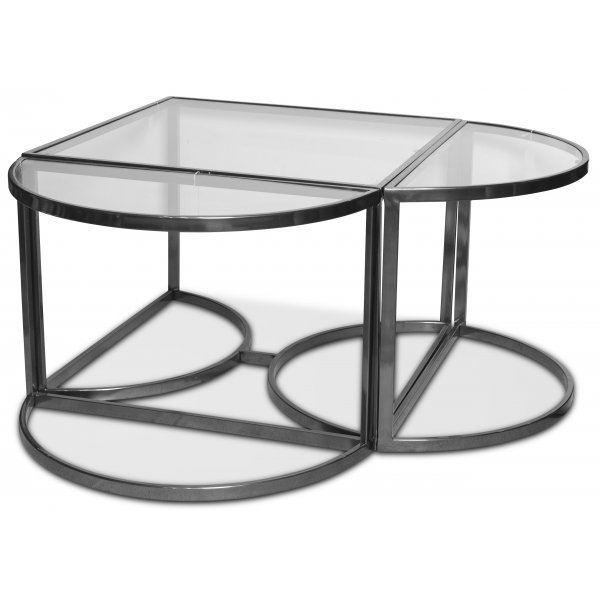 Prins soffbord och sidobord set om 3 bord - Silver/Glas
